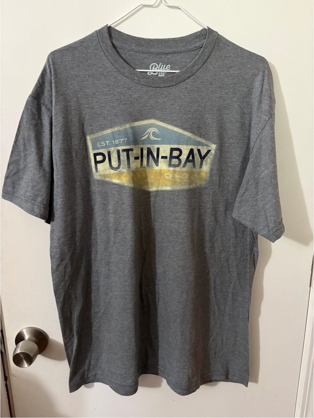 NWOT Men’s Large Blue 84 Put-In-Bay Ohio Gray T-Shirt Tote13